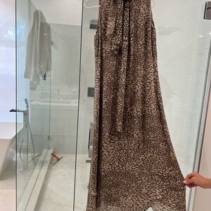 Brown Patterned Sleeveless Dress